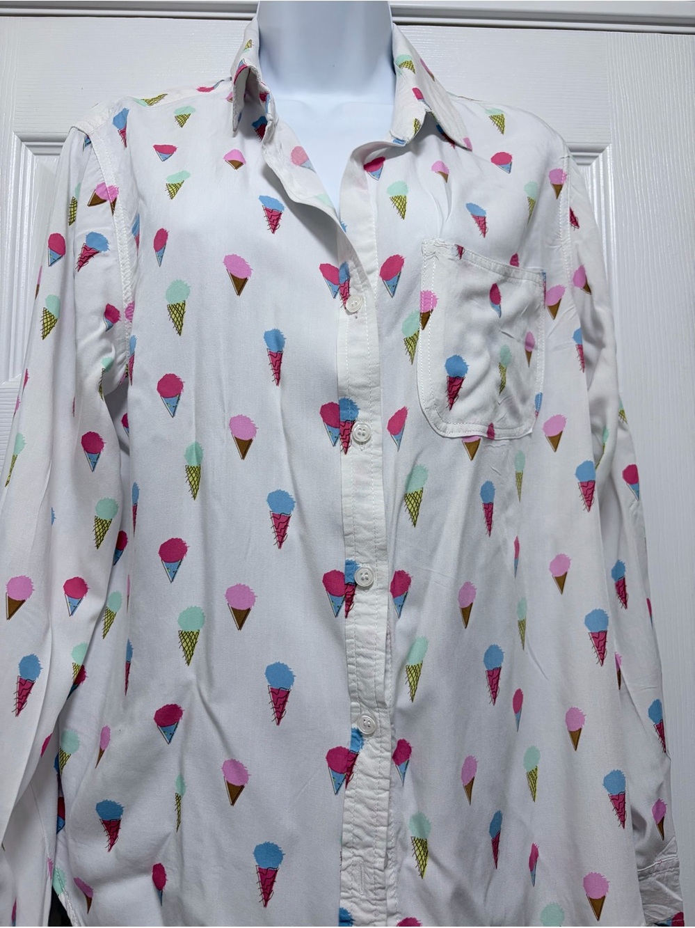 Women’s White Ice Cream Print Button-Up Shirt